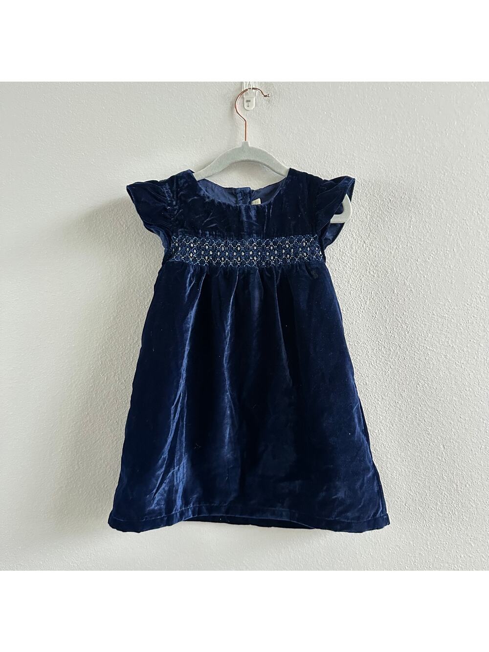 JoJo Maman Bebe Girls 18-24M Blue Velvet Smocked Dress